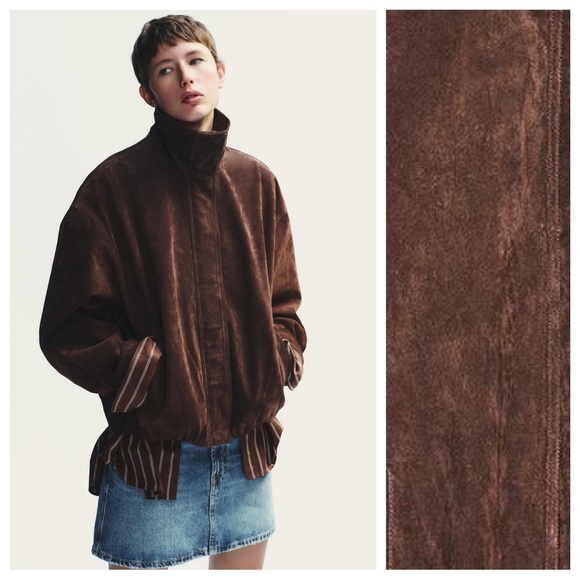 Zara Jackets & Blazers - NWT. Zara Dark Brown 100% Suede Leather Jacket. Size L.